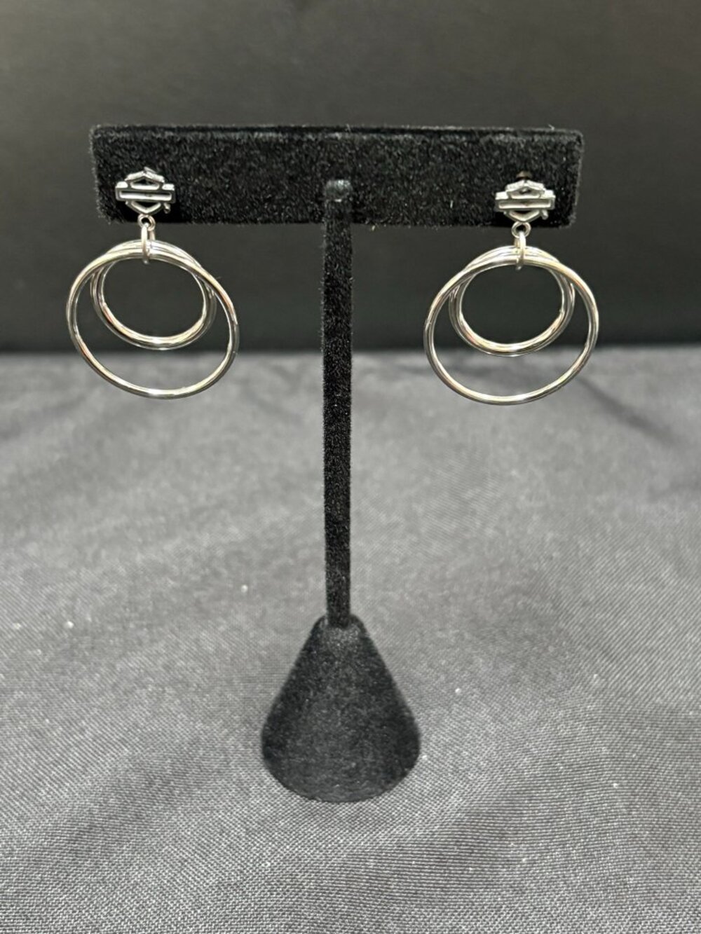 HARLEY DAVIDSON DOUBLE HOOP STANLESS STEEL EARRINGS